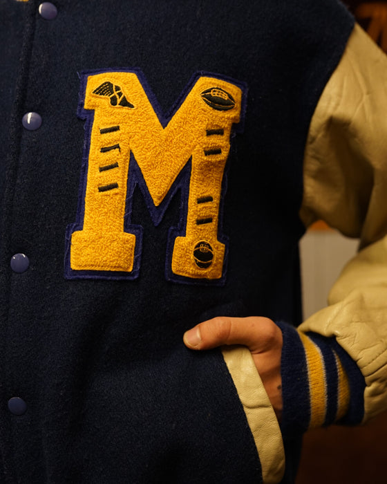 Blue and Creme M Varsity Jacket (M/L)