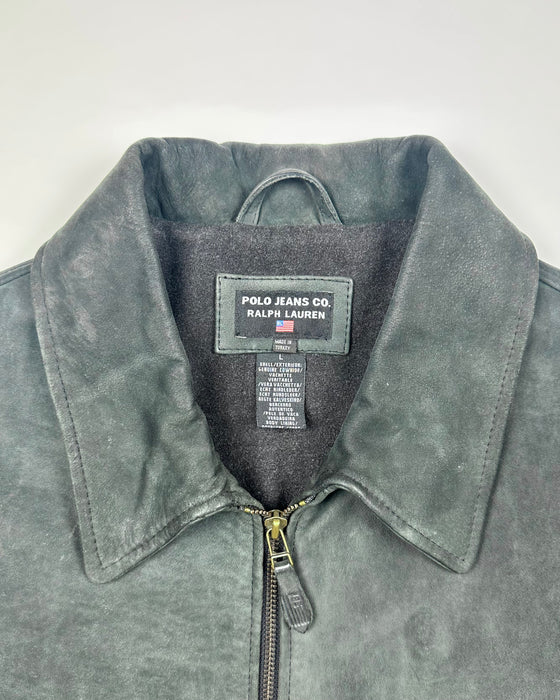 Polo Ralph Lauren Half-Belt Dark Blue Leather Jacket (L)