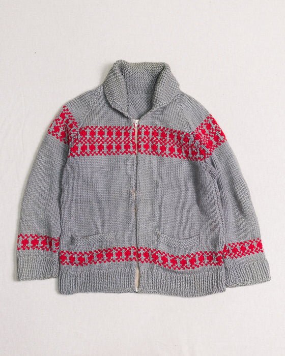 Grey and Red Knitted Cardigan (L)